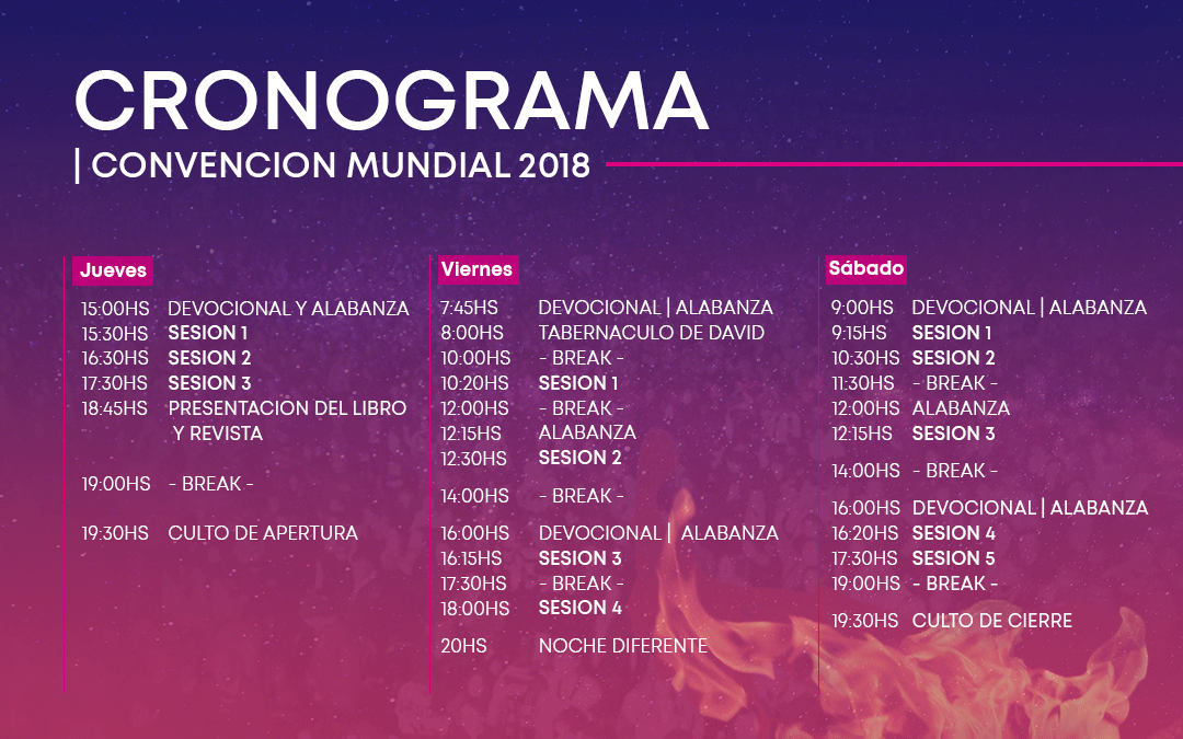 Cronograma de plenarias de nuestra Convención Mundial