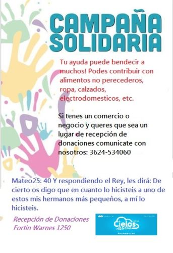 Campaña solidaria de Fundación Cielos Abiertos para recaudar útiles escolares