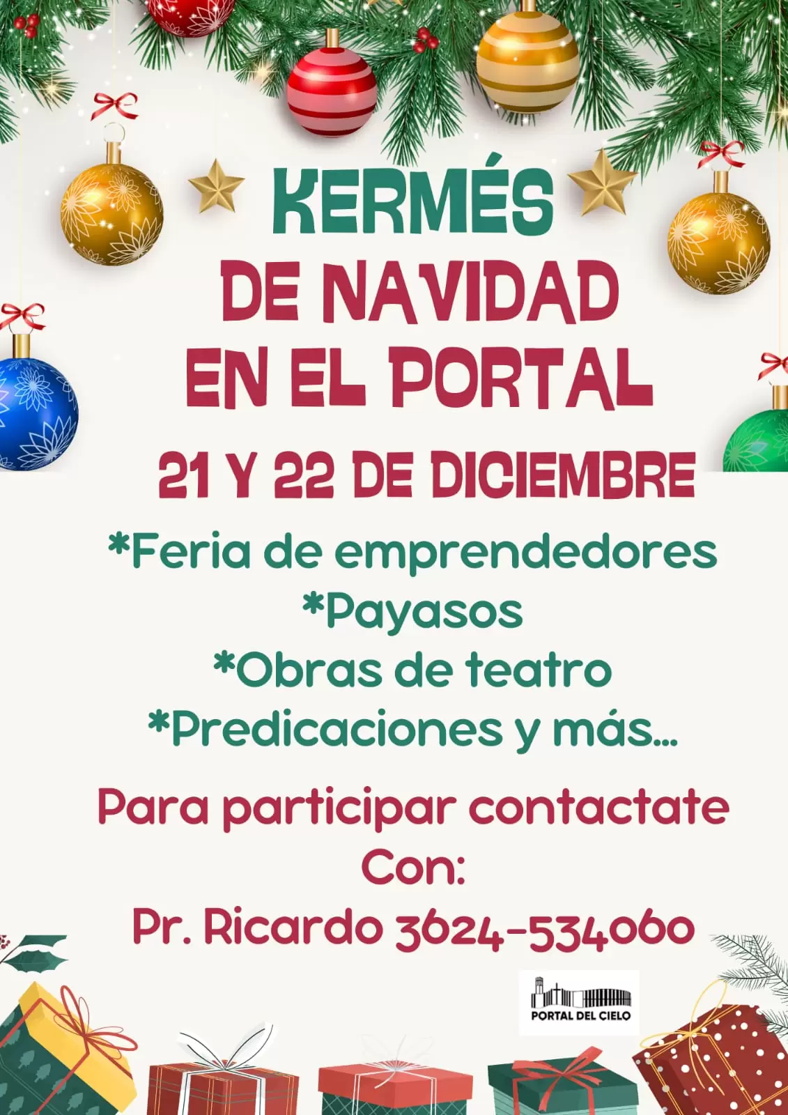 Sábado 21 y domingo 22: Kermés de navidad en Portal del Cielo